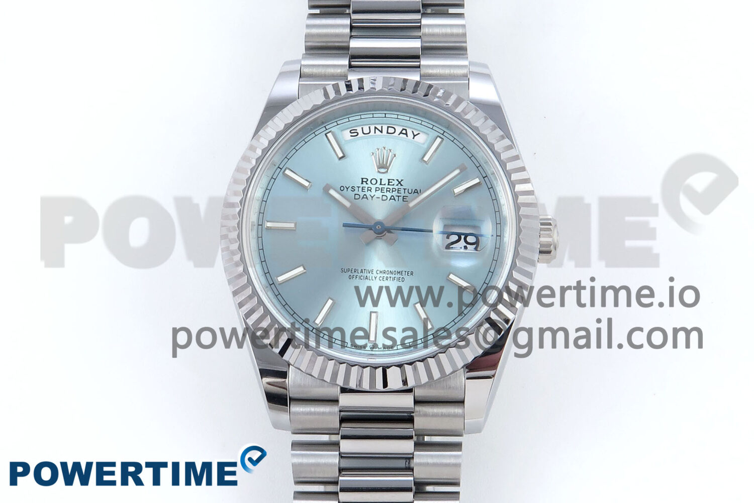 Day Date 40 SS 228239 Noob 1:1 Best Edition Ice Blue Stick Dial on President Bracelet A2836 (Gain Weight) - Image 1