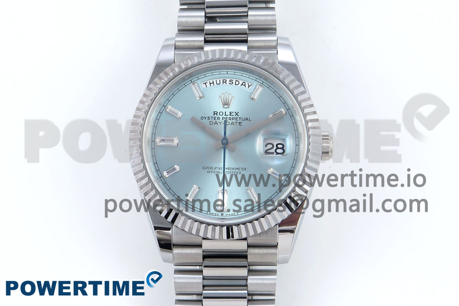 Day Date 40 SS 228239 Noob 1:1 Best Edition Ice Blue Crystal Dial on President Bracelet A2836 (Gain Weight) - Image 1