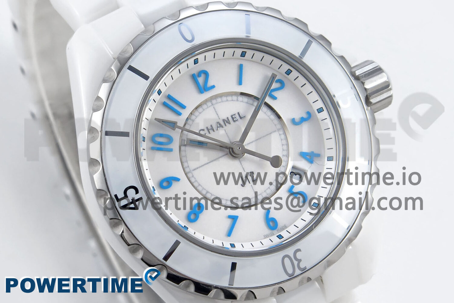 J13 33mm White Ceramic HTF 1:1 Best Edition White/Blue Dial on Bracelet Swiss Quartz - Image 2