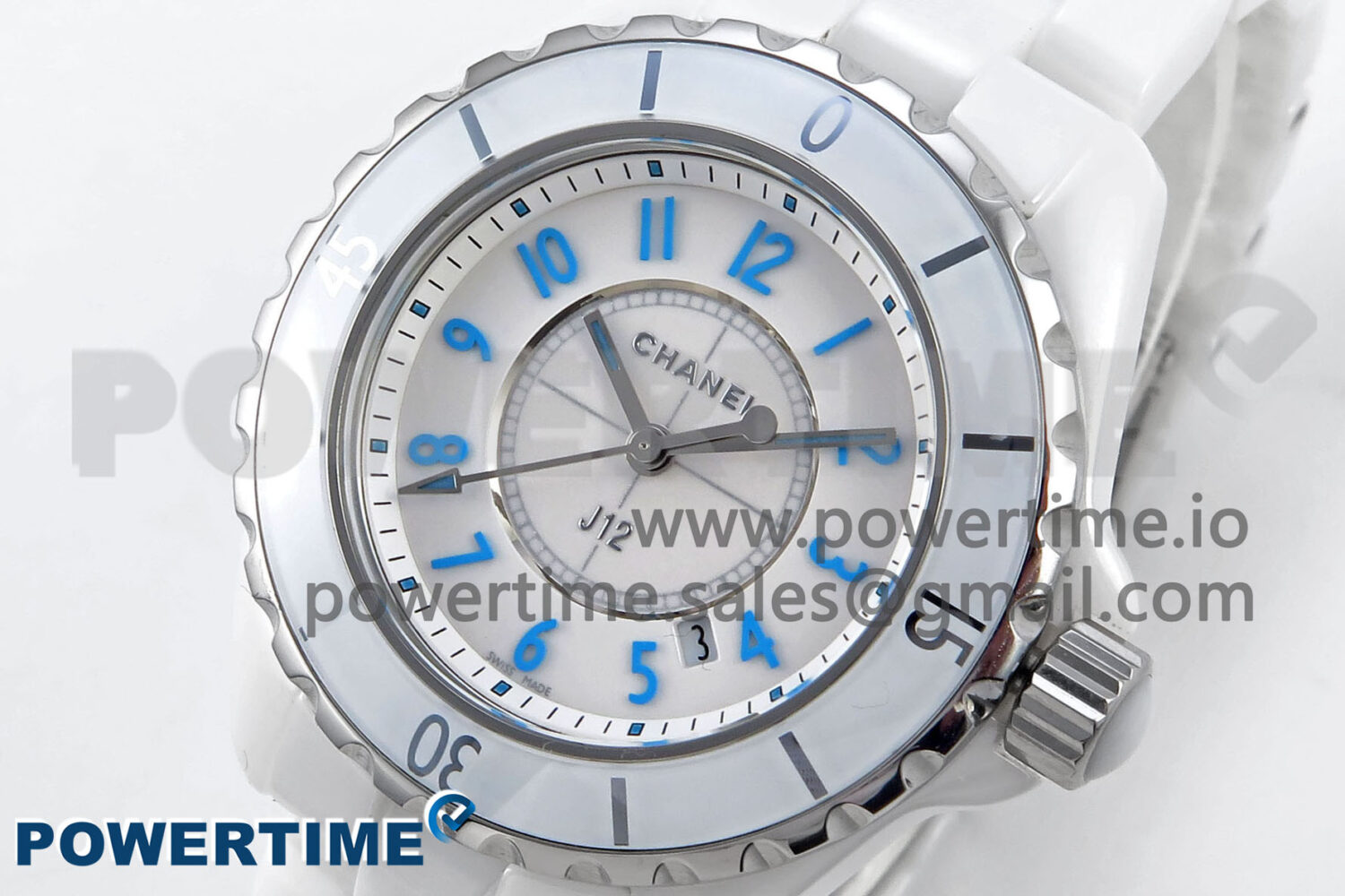 J13 33mm White Ceramic HTF 1:1 Best Edition White/Blue Dial on Bracelet Swiss Quartz - Image 3