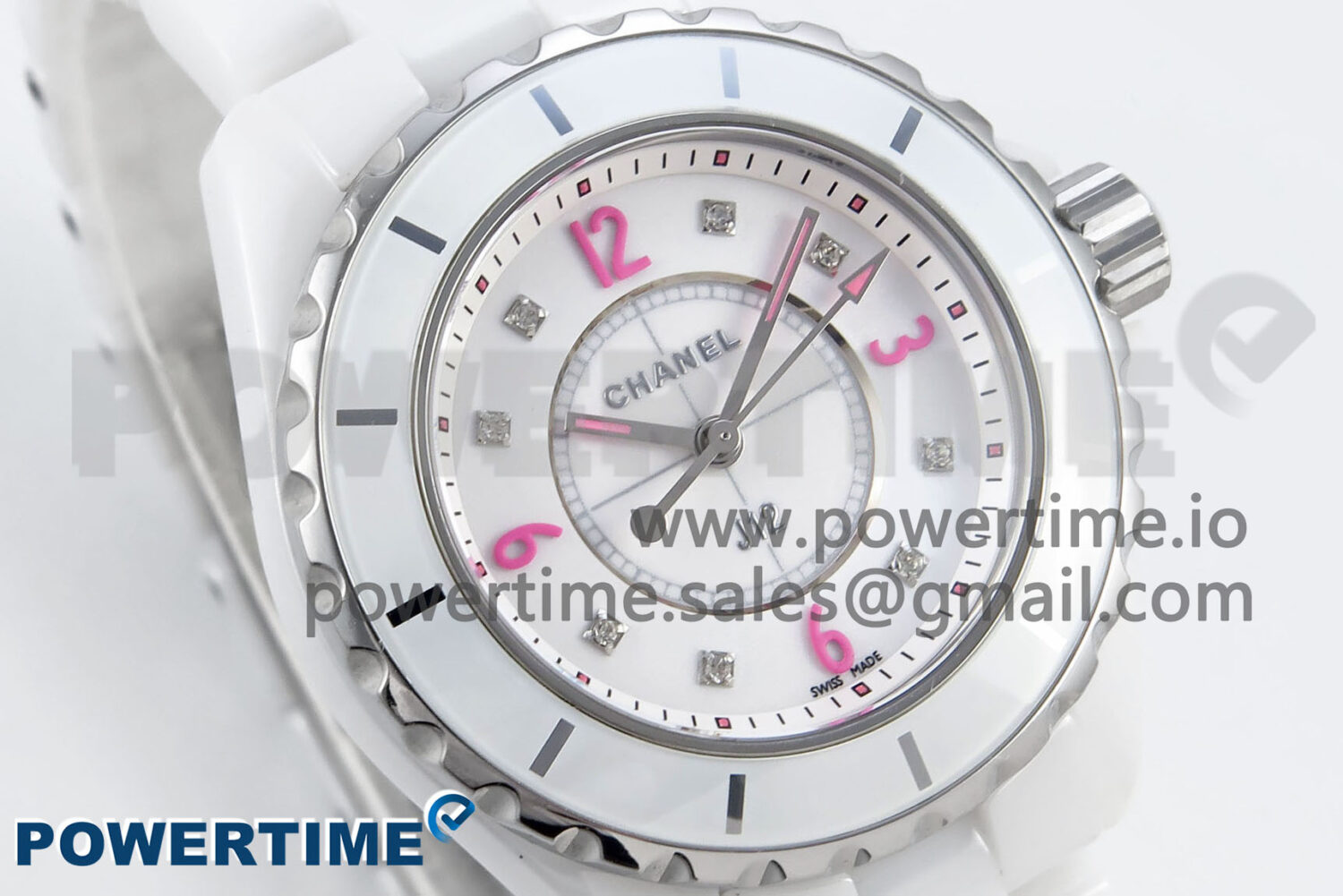 J13 33mm White Ceramic HTF 1:1 Best Edition Pink Dial Diamonds Makers on Bracelet Swiss Quartz - Image 2