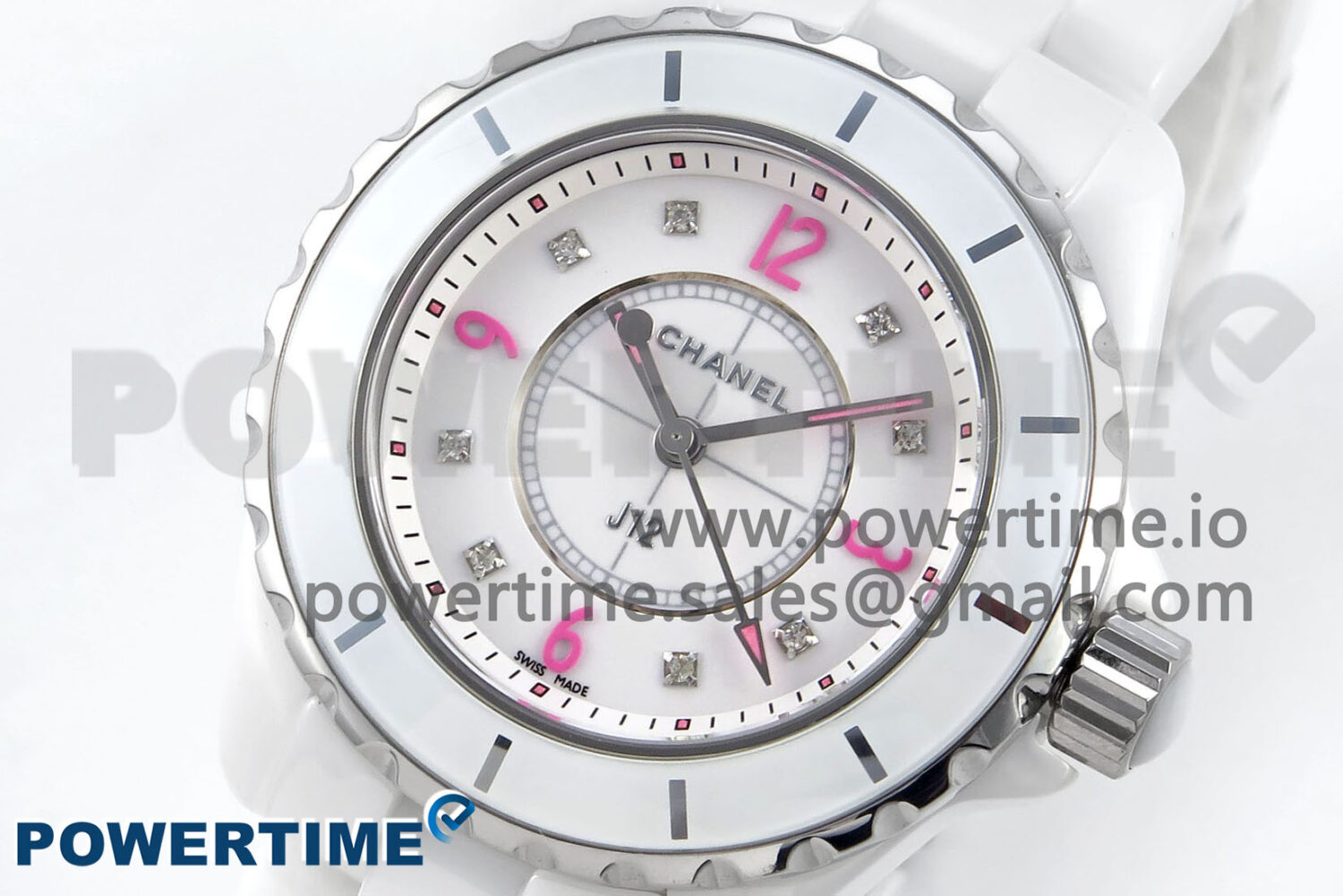 J13 33mm White Ceramic HTF 1:1 Best Edition Pink Dial Diamonds Makers on Bracelet Swiss Quartz - Image 3