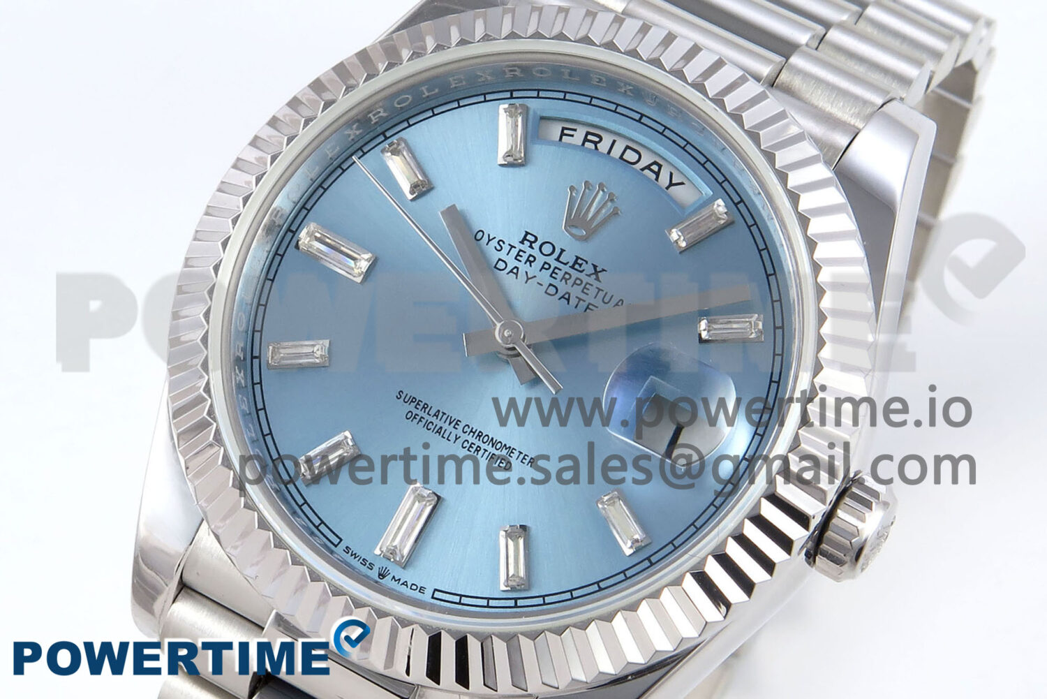 Day Date 40 SS 228236 KF 1:1 Best Edition Ice Blue Crystal Dial on President Bracelet VR3255 (Gain Weight) - Image 3