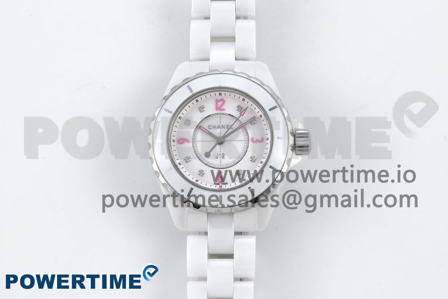 J13 33mm White Ceramic HTF 1:1 Best Edition Pink Dial Diamonds Makers on Bracelet Swiss Quartz - Image 1