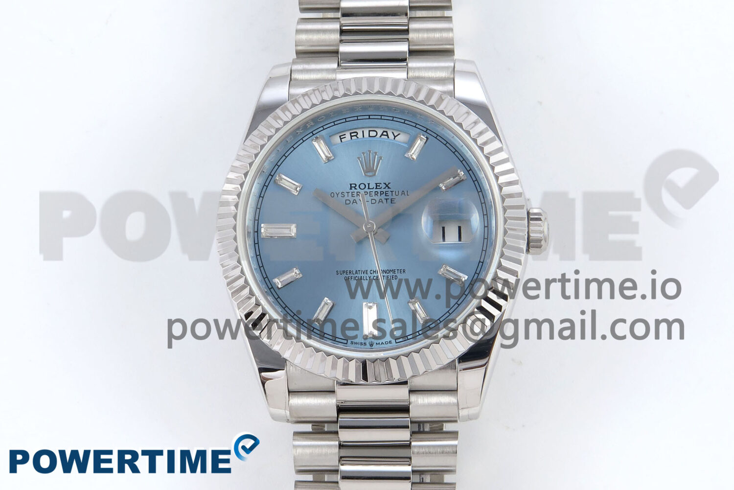 Day Date 40 SS 228236 KF 1:1 Best Edition Ice Blue Crystal Dial on President Bracelet VR3255 (Gain Weight) - Image 1