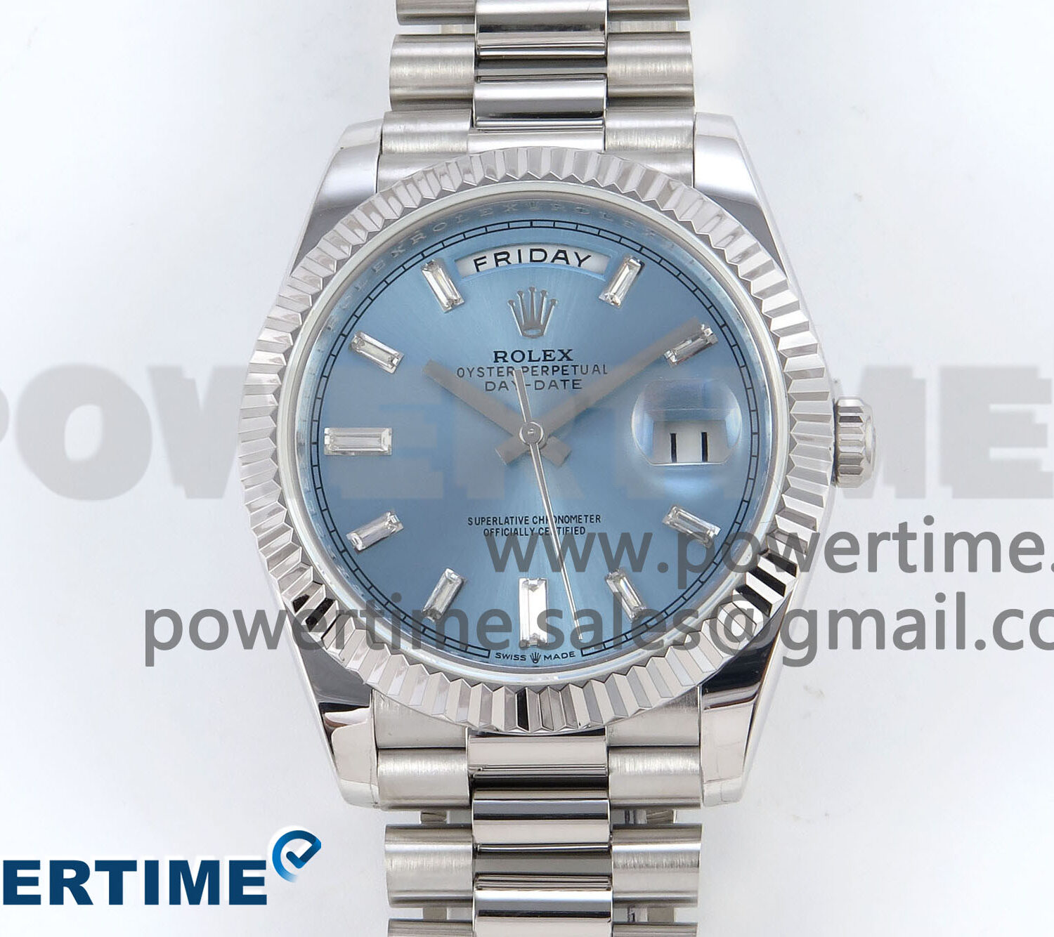 Day Date 40 SS 228236 KF 1:1 Best Edition Ice Blue Crystal Dial on President Bracelet VR3255 (Gain Weight)