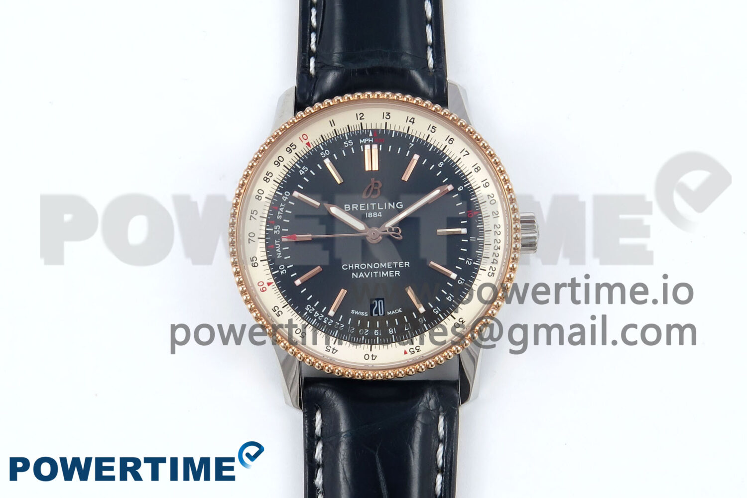 Navitimer 1 RG/SS 41mm TF 1:1 Best Edition White Bezel Gray Dial on Blue Leather Strap A2824 - Image 1