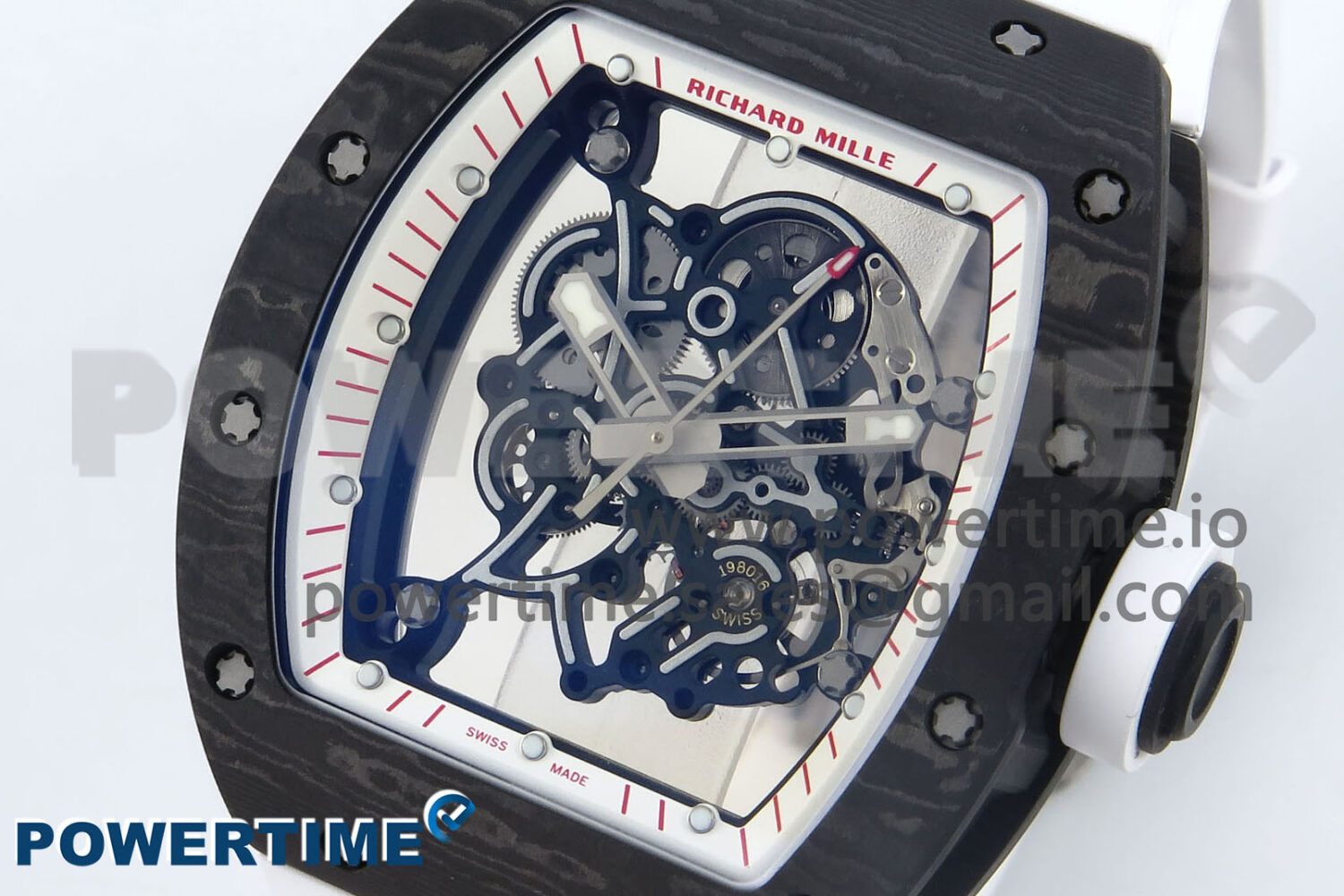 RM055 Ti/NTPT UOKF 1:1 Best Edition White/Red Inner Bezel White Crown on White Rubber Strap RMUL2 Super Clone - Image 3