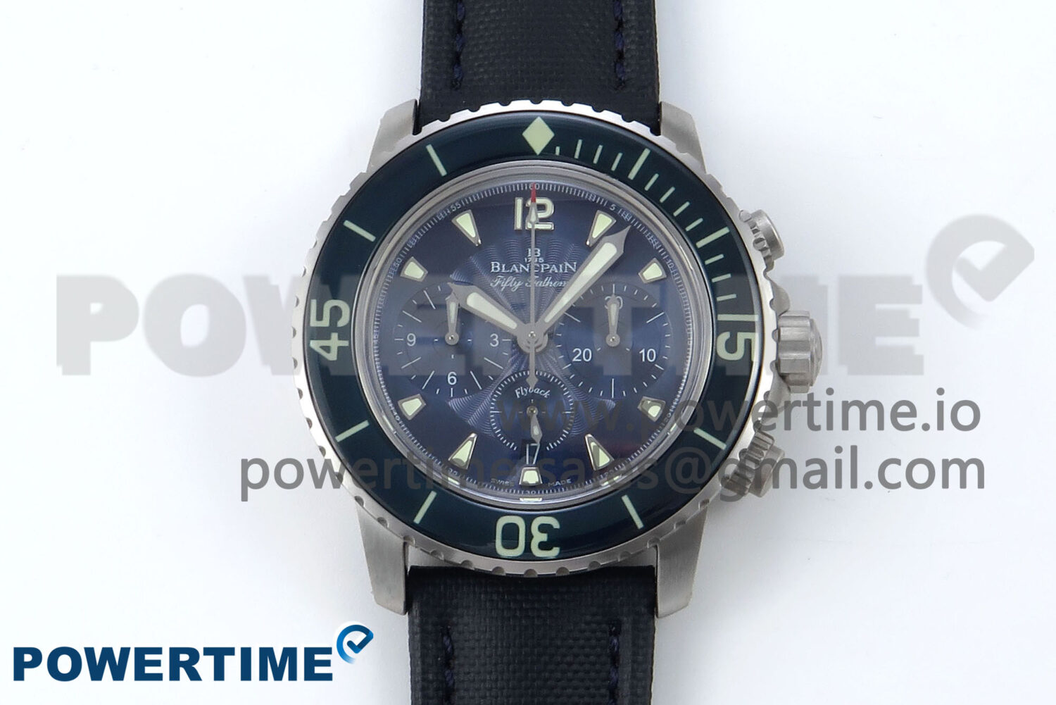 Fifty Fathoms Chrono SS OMF 1:1 Best Edition Blue Dial on Blue Sail-canvas Strap A7750 - Image 1
