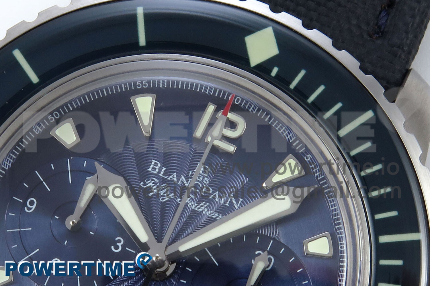Fifty Fathoms Chrono SS OMF 1:1 Best Edition Blue Dial on Blue Sail-canvas Strap A7750 - Image 4