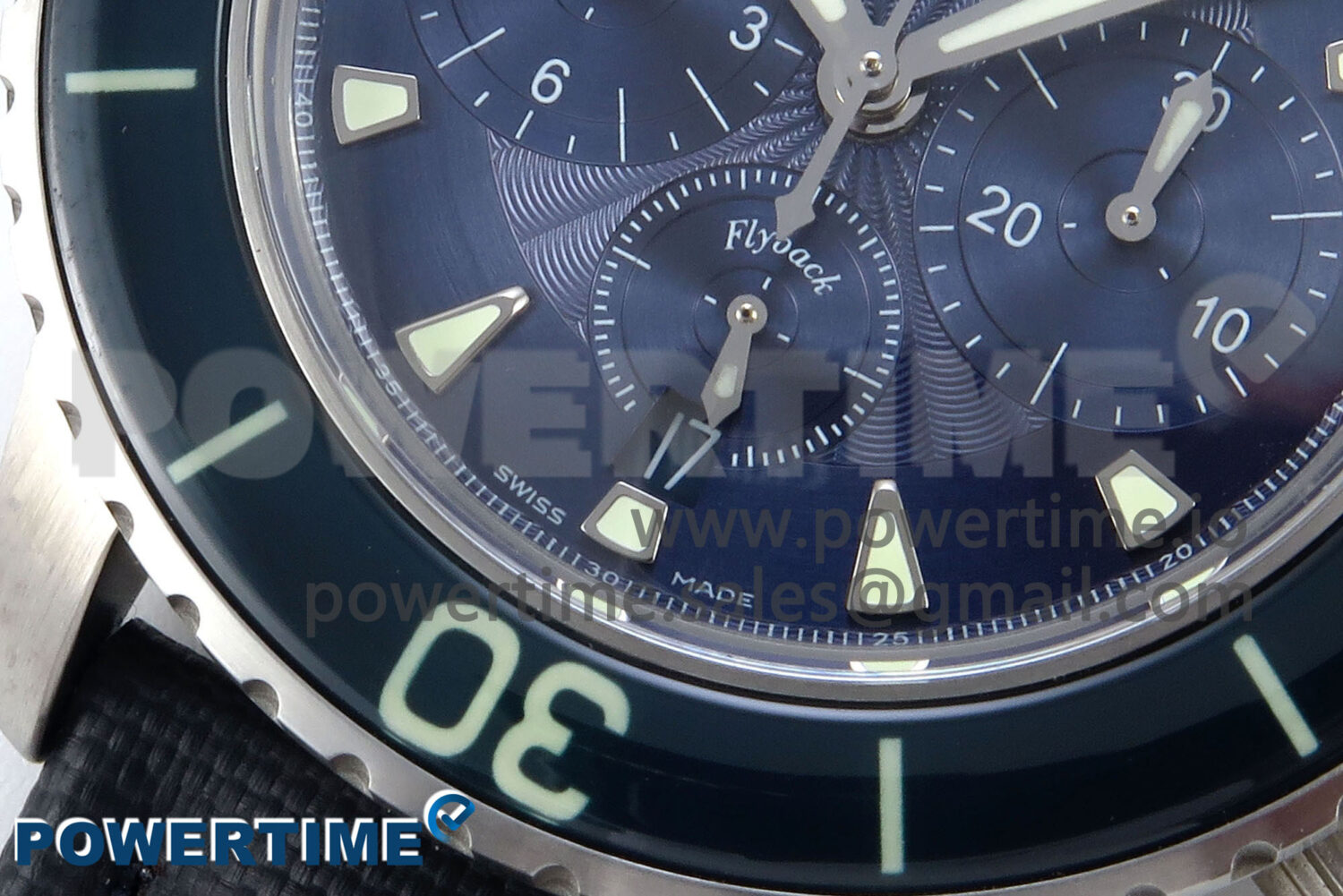 Fifty Fathoms Chrono SS OMF 1:1 Best Edition Blue Dial on Blue Sail-canvas Strap A7750 - Image 5