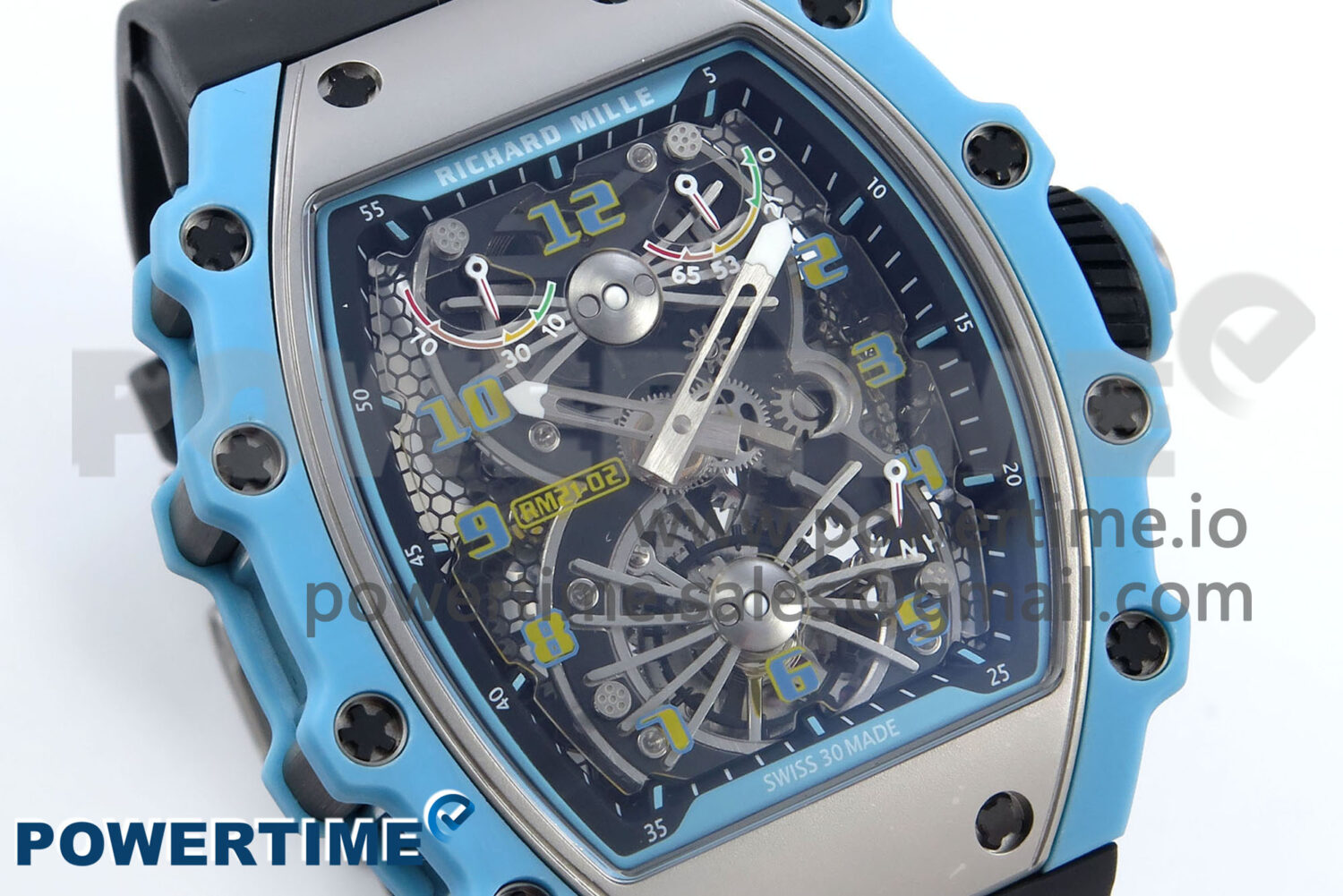 RM021 Tourbillon Blue Quartz Fiber Black Carbon RMF Best Edition on Black Rubber Strap - Image 2