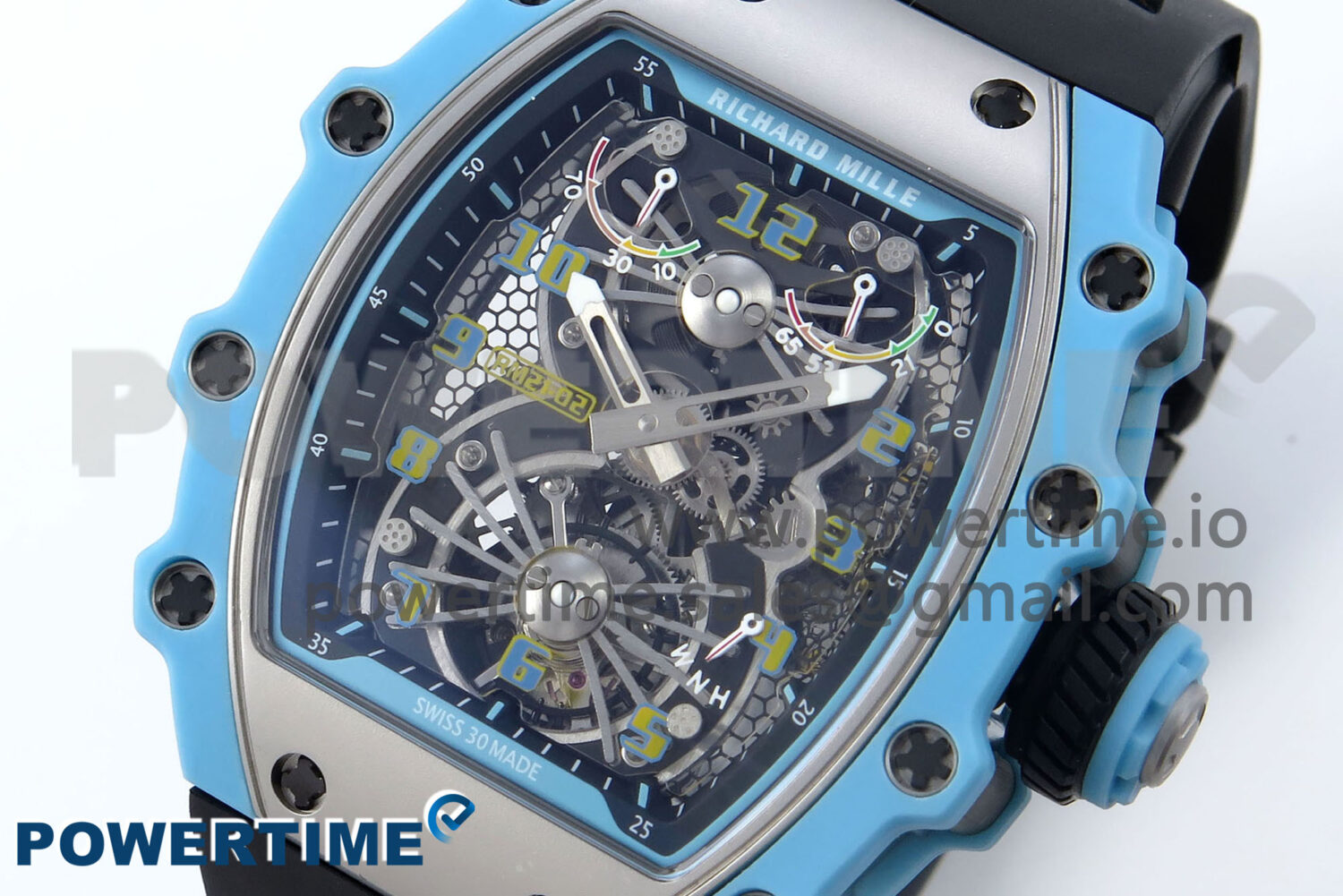 RM021 Tourbillon Blue Quartz Fiber Black Carbon RMF Best Edition on Black Rubber Strap - Image 3