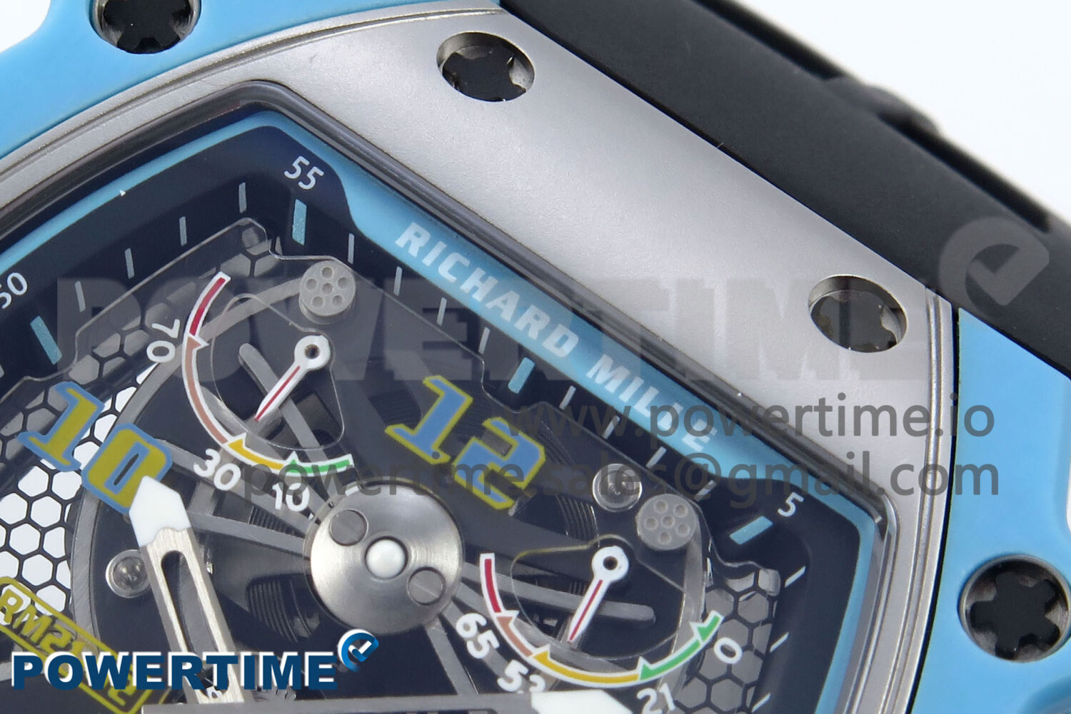RM021 Tourbillon Blue Quartz Fiber Black Carbon RMF Best Edition on Black Rubber Strap - Image 4