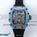RM021 Tourbillon Blue Quartz Fiber Black Carbon RMF Best Edition on Black Rubber Strap