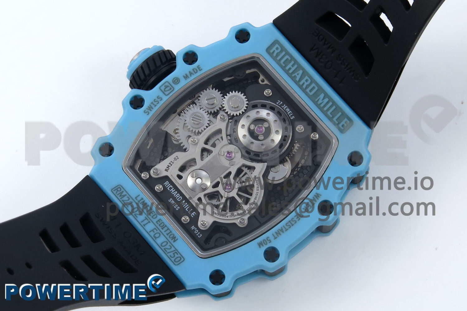 RM021 Tourbillon Blue Quartz Fiber Black Carbon RMF Best Edition on Black Rubber Strap - Image 8