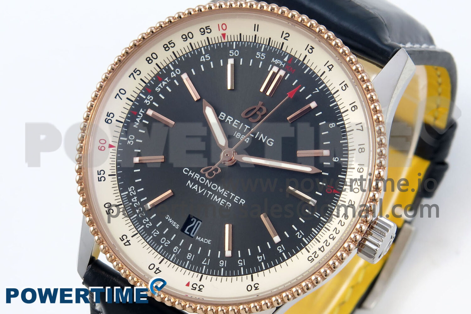 Navitimer 1 RG/SS 41mm TF 1:1 Best Edition White Bezel Gray Dial on Blue Leather Strap A2824 - Image 3