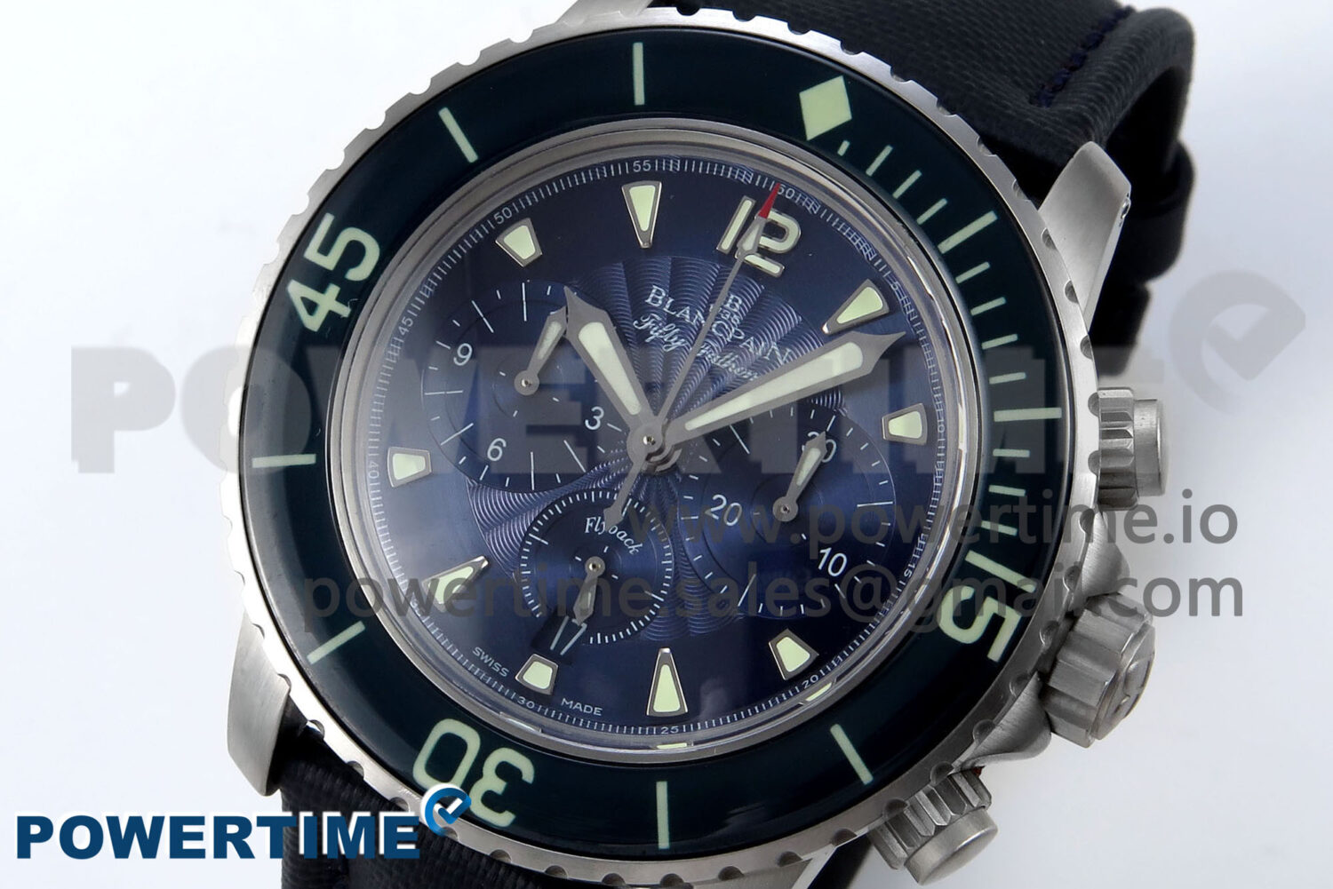 Fifty Fathoms Chrono SS OMF 1:1 Best Edition Blue Dial on Blue Sail-canvas Strap A7750 - Image 3