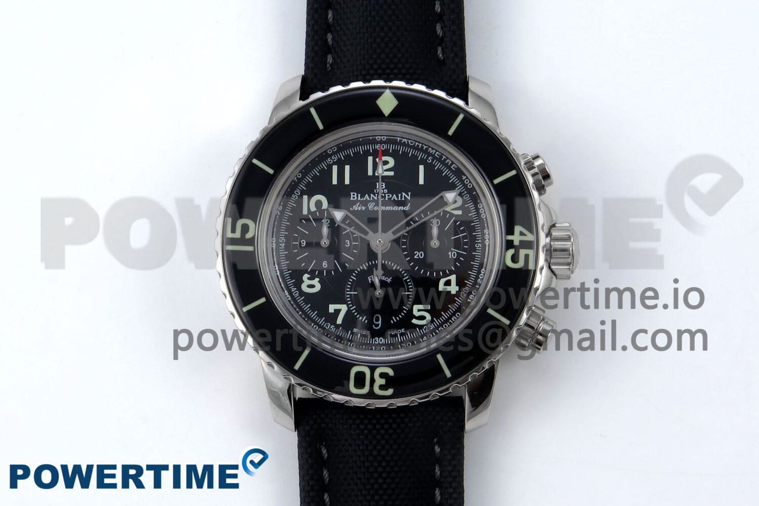 Fifty Fathoms Chrono SS OMF 1:1 Best Edition Black Numeral Dial on Black Sail-canvas Strap A7750 - Image 1