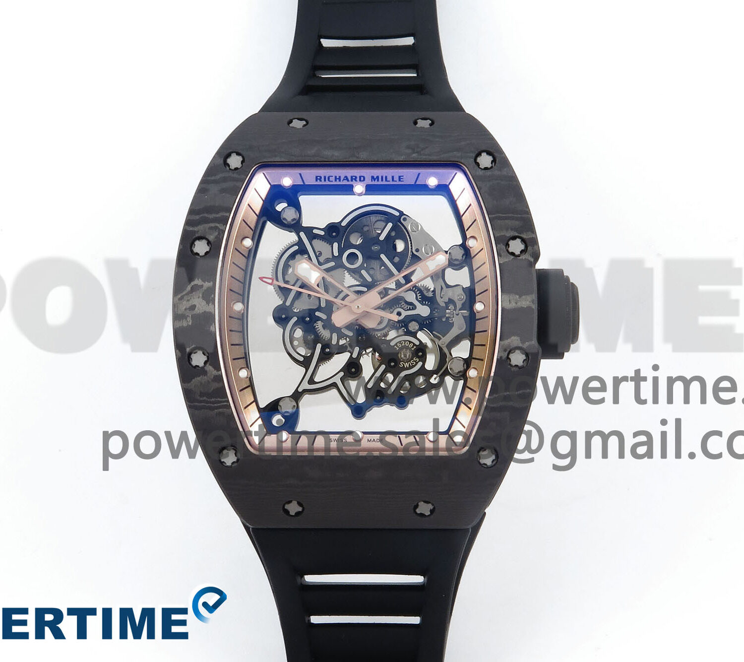 RM055 NTPT UOKF 1:1 Best Edition RG Inner Bezel Black Crown on Black Rubber Strap RMUL2 Super Clone