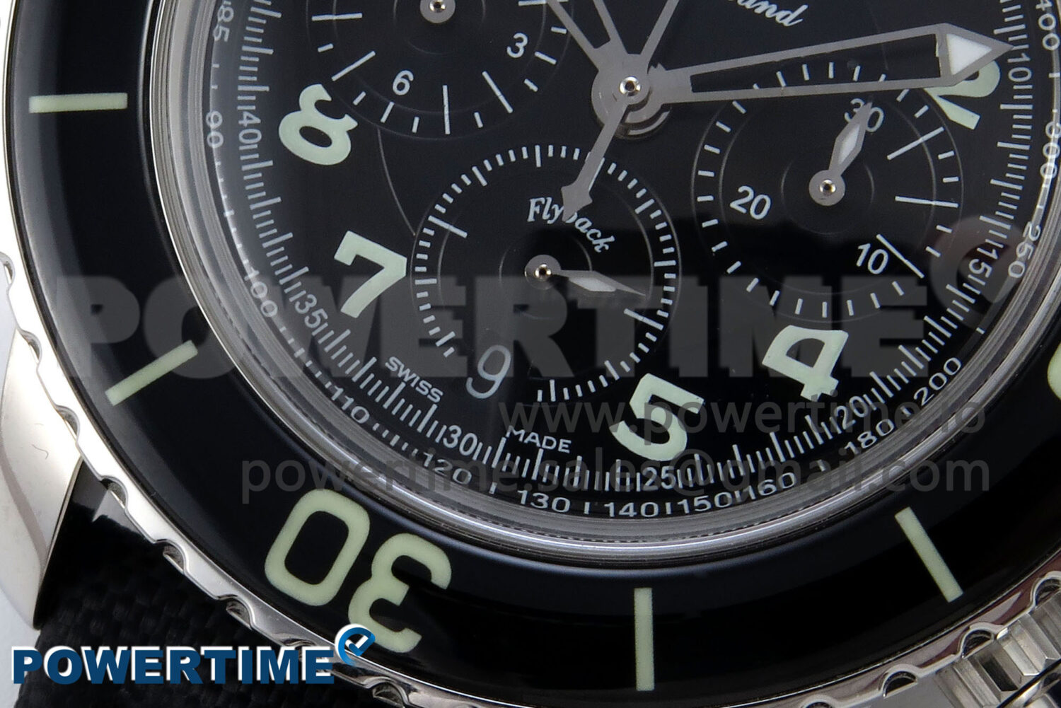 Fifty Fathoms Chrono SS OMF 1:1 Best Edition Black Numeral Dial on Black Sail-canvas Strap A7750 - Image 5