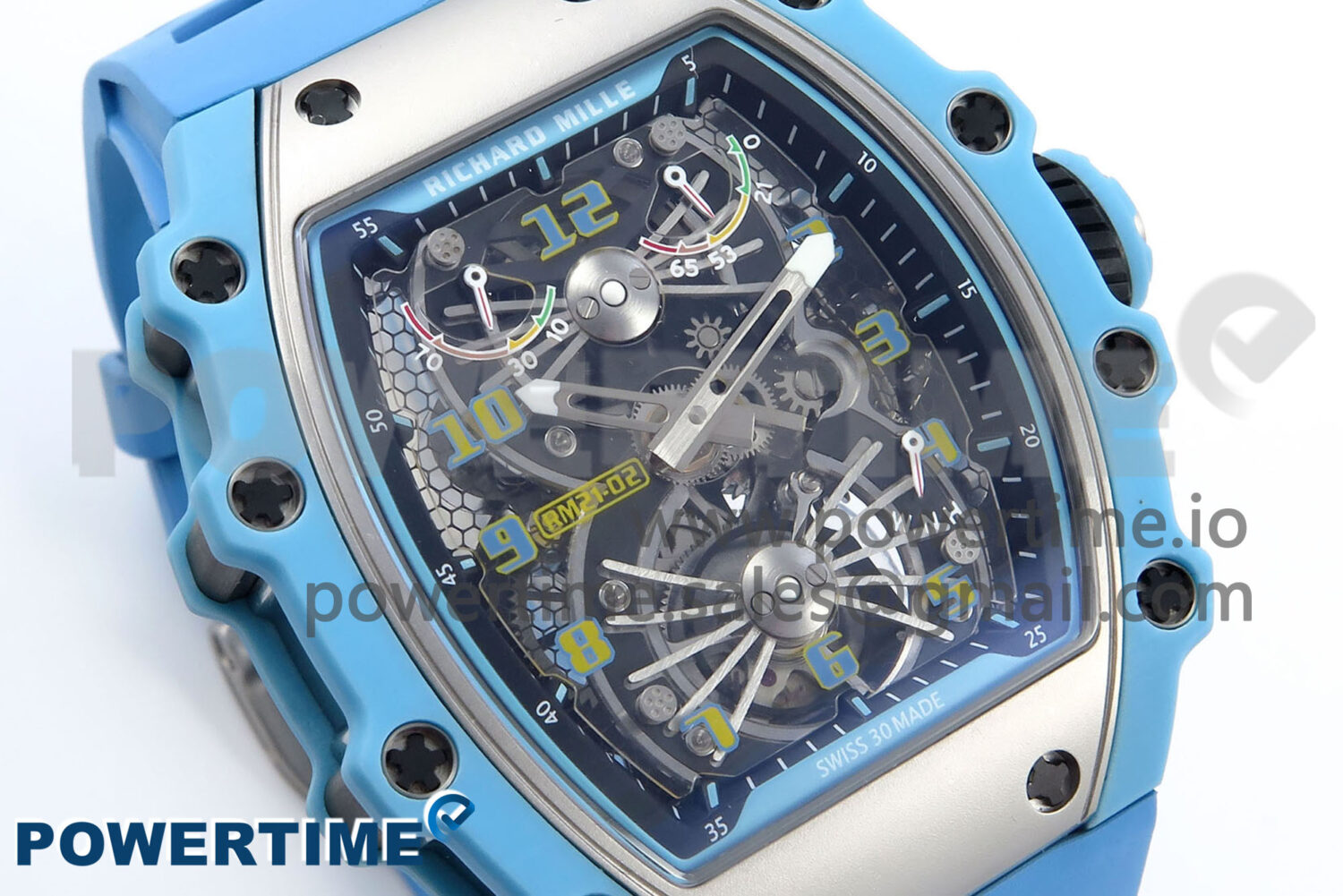 RM021 Tourbillon Blue Quartz Fiber Black Carbon RMF Best Edition on Blue Rubber Strap - Image 2
