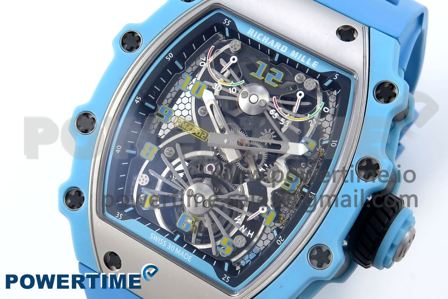 RM021 Tourbillon Blue Quartz Fiber Black Carbon RMF Best Edition on Blue Rubber Strap - Image 3