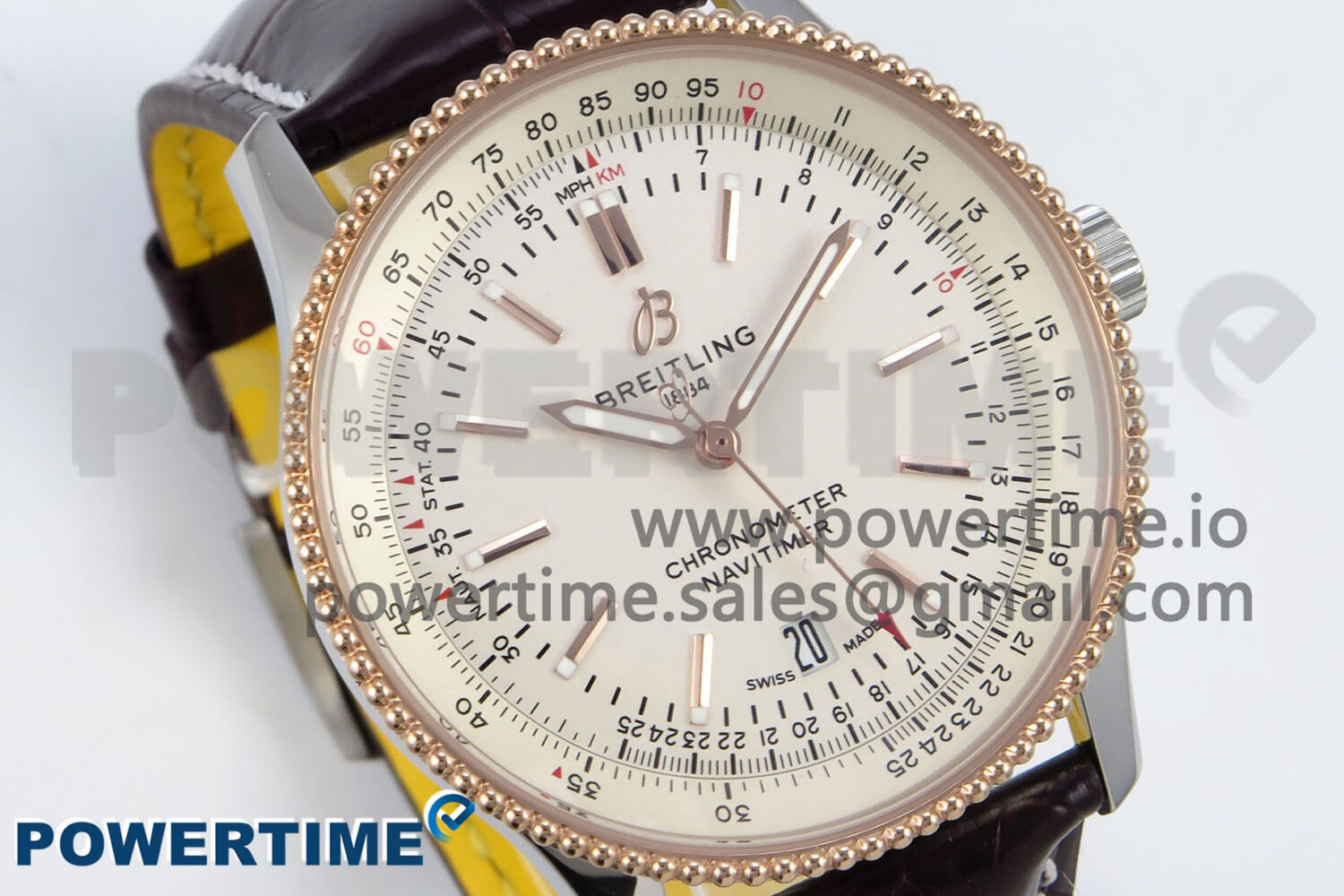 Navitimer 1 RG/SS 38mm TF 1:1 Best Edition White Bezel White Dial on Brown Leather Strap A2824 - Image 2