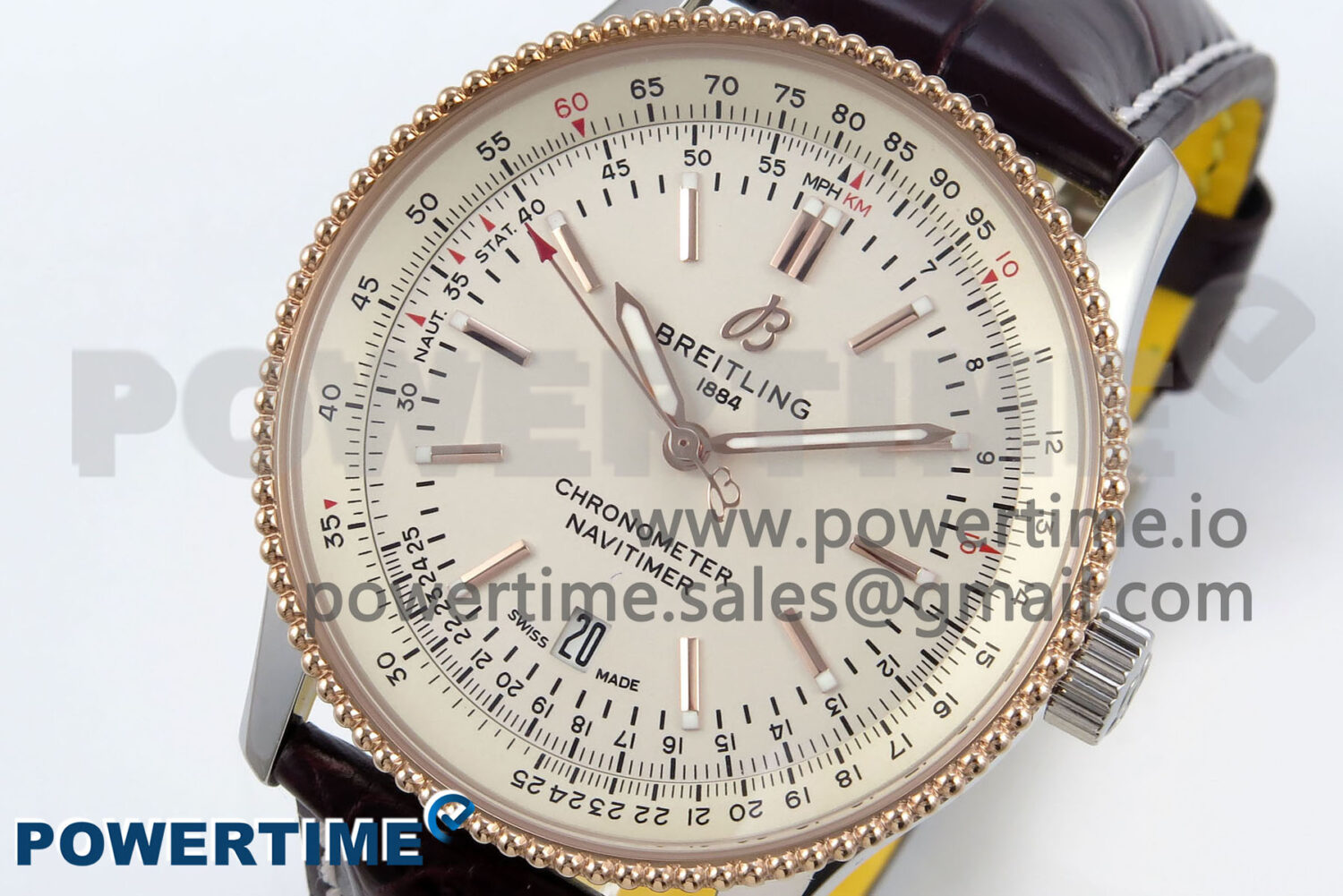 Navitimer 1 RG/SS 38mm TF 1:1 Best Edition White Bezel White Dial on Brown Leather Strap A2824 - Image 3