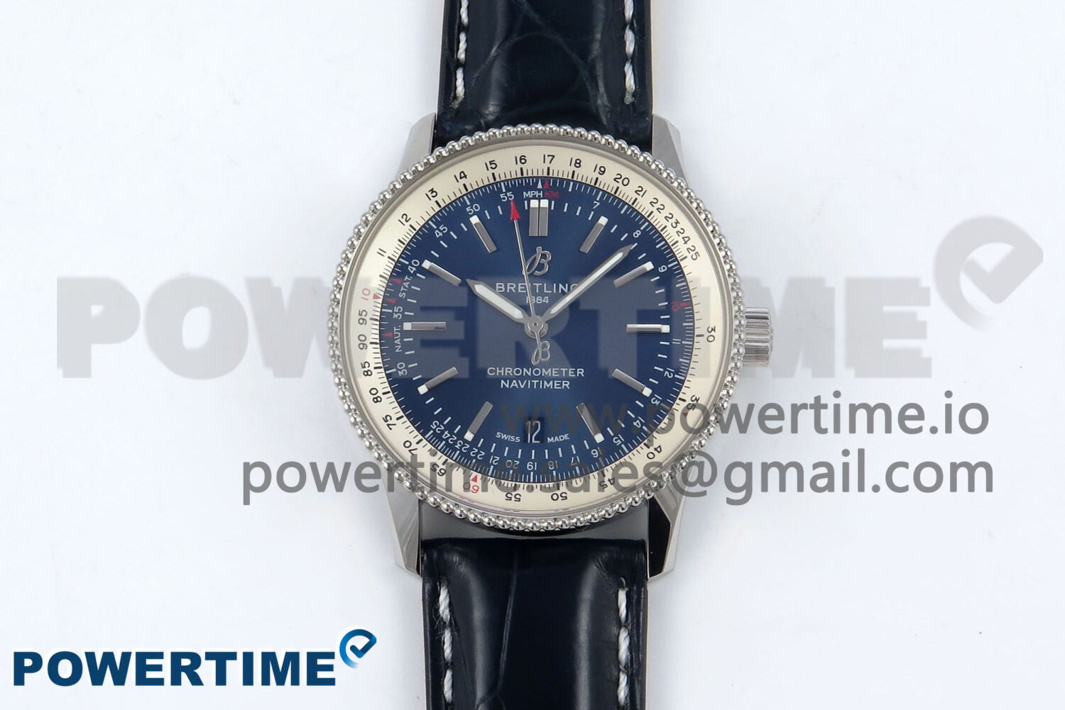 Navitimer 1 SS 38mm TF 1:1 Best Edition White Bezel Blue Dial on Blue Leather Strap A2824 - Image 1