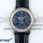 Navitimer 1 SS 38mm TF 1:1 Best Edition White Bezel Blue Dial on Blue Leather Strap A2824