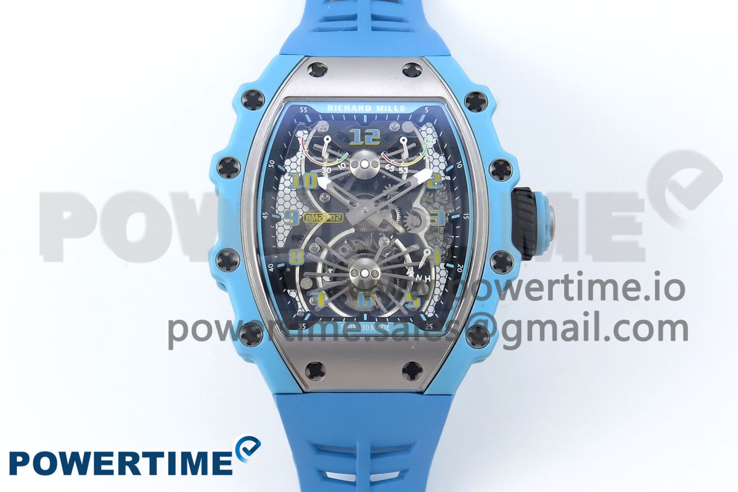 RM021 Tourbillon Blue Quartz Fiber Black Carbon RMF Best Edition on Blue Rubber Strap - Image 1