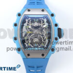 RM021 Tourbillon Blue Quartz Fiber Black Carbon RMF Best Edition on Blue Rubber Strap