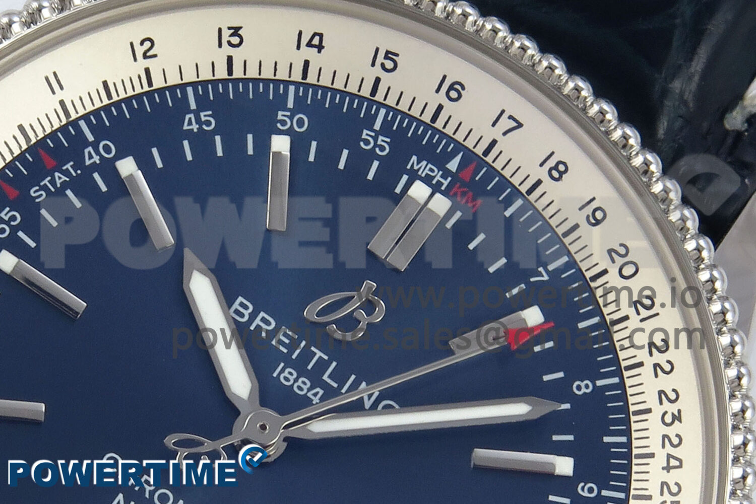 Navitimer 1 SS 38mm TF 1:1 Best Edition White Bezel Blue Dial on Blue Leather Strap A2824 - Image 4