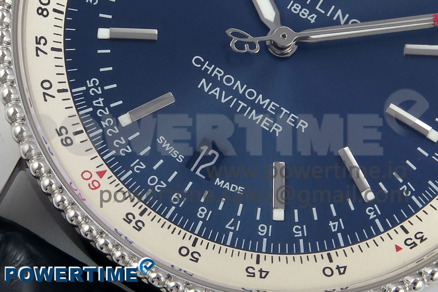 Navitimer 1 SS 38mm TF 1:1 Best Edition White Bezel Blue Dial on Blue Leather Strap A2824 - Image 5