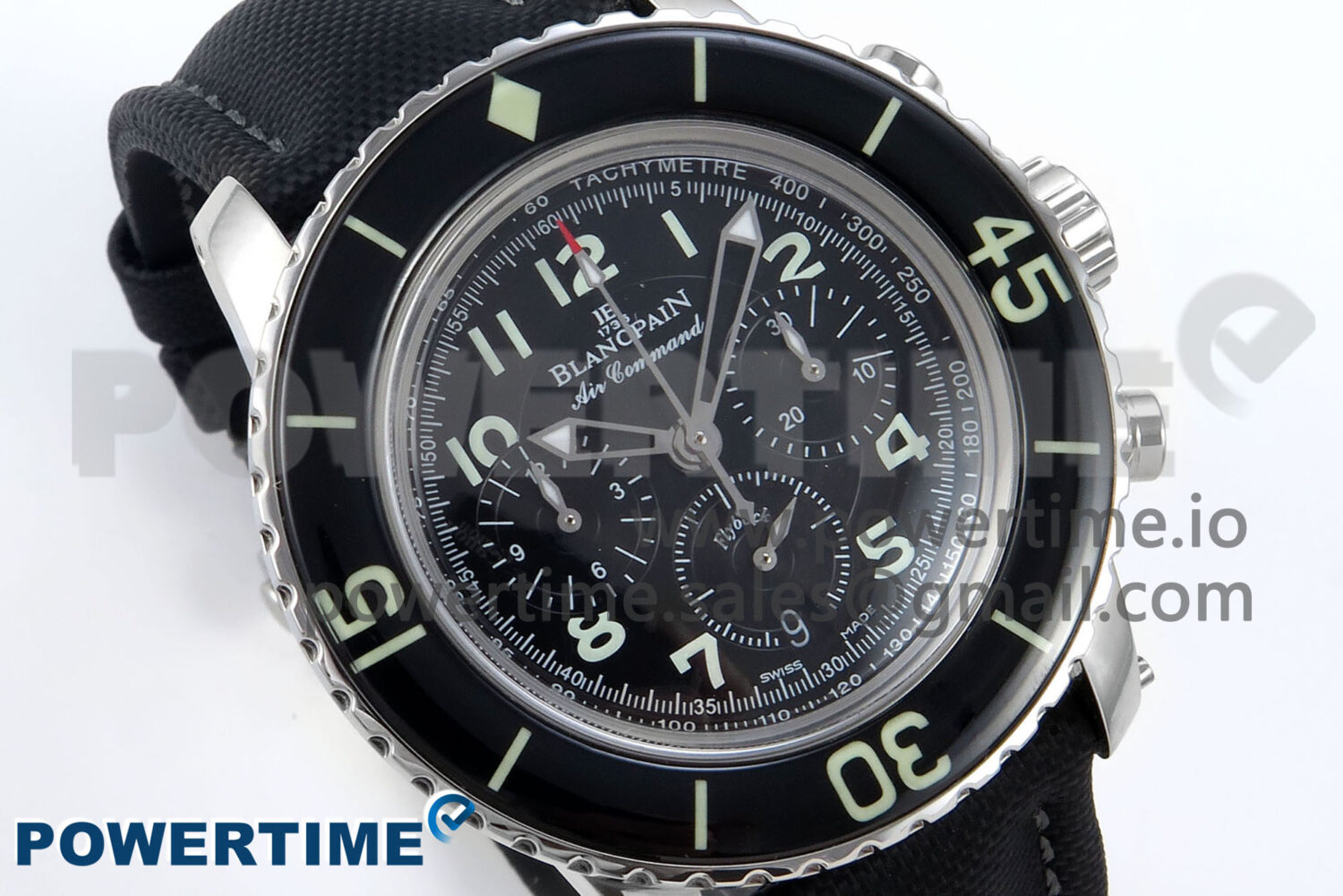 Fifty Fathoms Chrono SS OMF 1:1 Best Edition Black Numeral Dial on Black Sail-canvas Strap A7750 - Image 2
