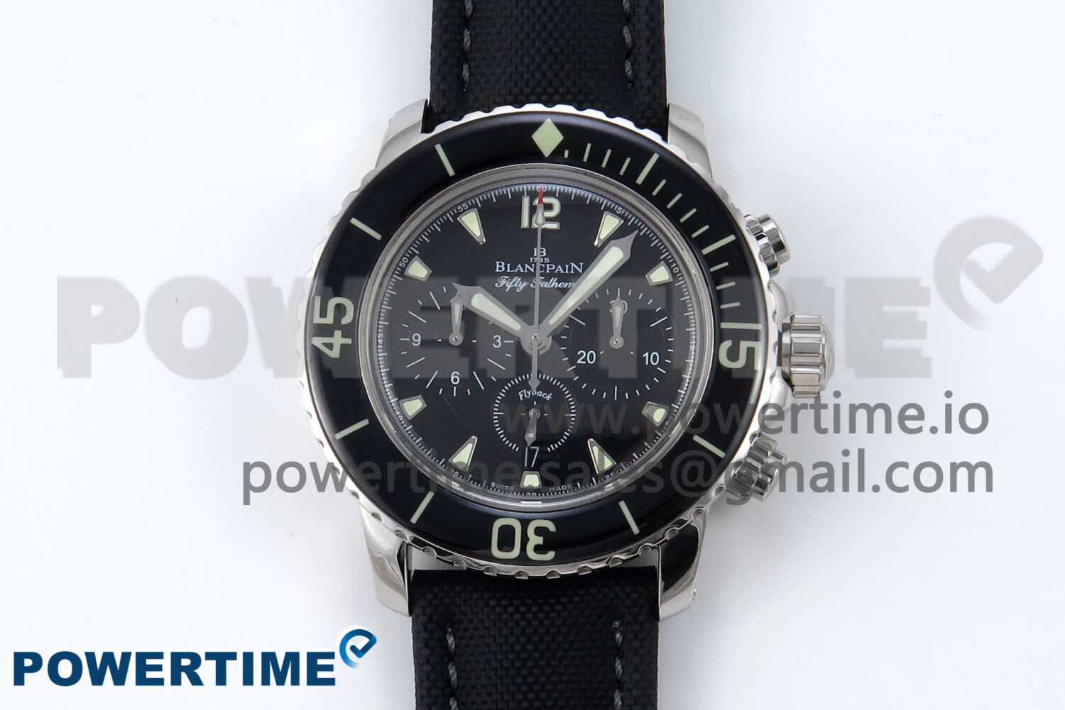 Fifty Fathoms Chrono SS OMF 1:1 Best Edition Black Dial on Black Sail-canvas Strap A7750 - Image 1