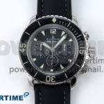 Fifty Fathoms Chrono SS OMF 1:1 Best Edition Black Dial on Black Sail-canvas Strap A7750