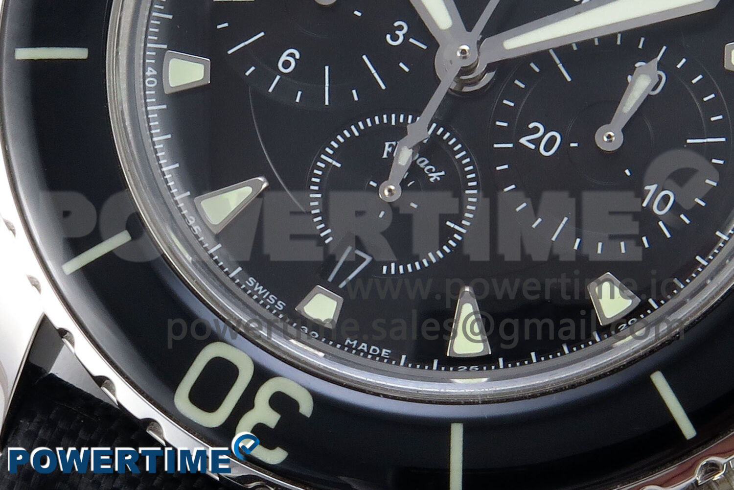 Fifty Fathoms Chrono SS OMF 1:1 Best Edition Black Dial on Black Sail-canvas Strap A7750 - Image 5