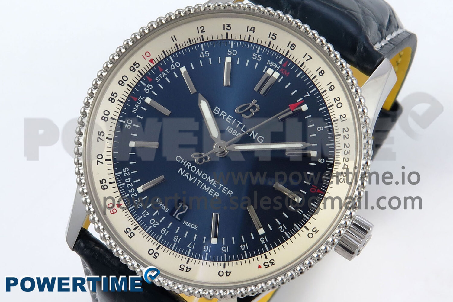 Navitimer 1 SS 38mm TF 1:1 Best Edition White Bezel Blue Dial on Blue Leather Strap A2824 - Image 3