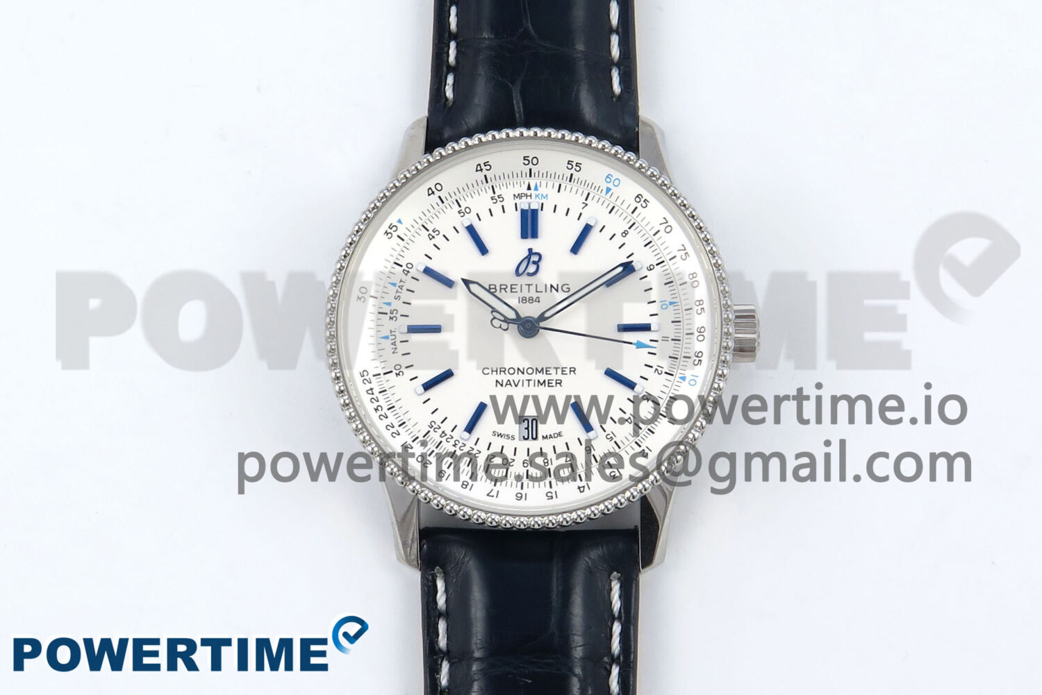 Navitimer 1 SS 41mm TF 1:1 Best Edition White Bezel White Dial on Blue Leather Strap A2824 - Image 1