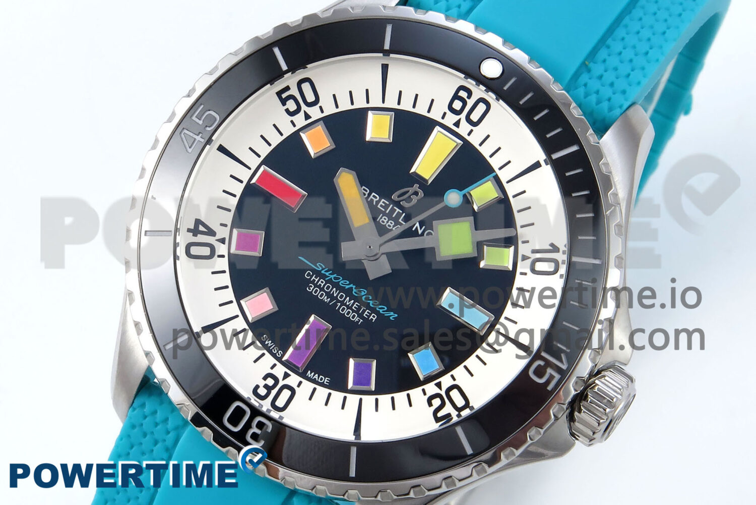 SuperOcean Automatic 42 SS TF 1:1 Best Edition Black Dial on Blue Rubber Strap A2824 - Image 3