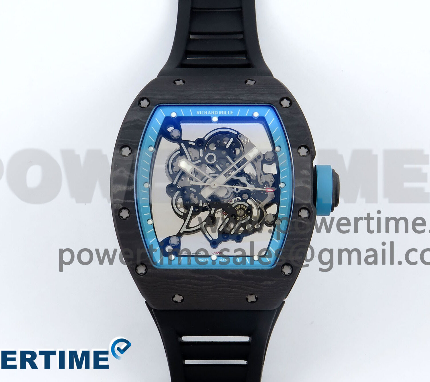 RM055 NTPT UOKF 1:1 Best Edition Blue Inner Bezel Black Crown on Black Rubber Strap RMUL2 Super Clone