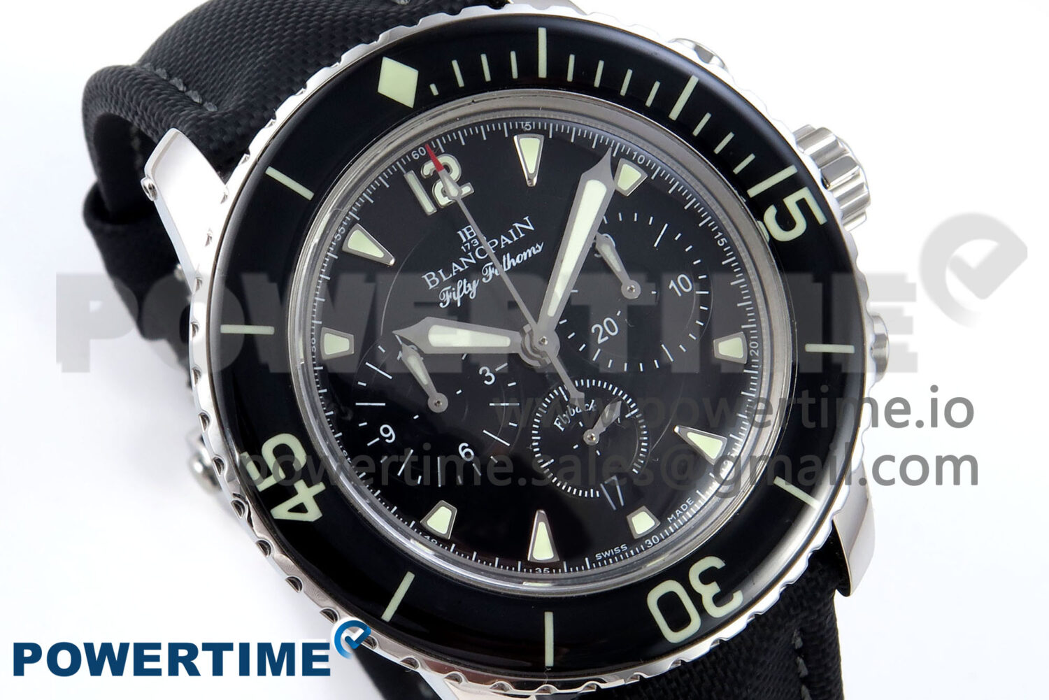 Fifty Fathoms Chrono SS OMF 1:1 Best Edition Black Dial on Black Sail-canvas Strap A7750 - Image 2