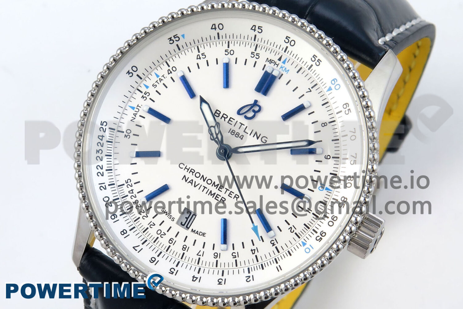 Navitimer 1 SS 41mm TF 1:1 Best Edition White Bezel White Dial on Blue Leather Strap A2824 - Image 3