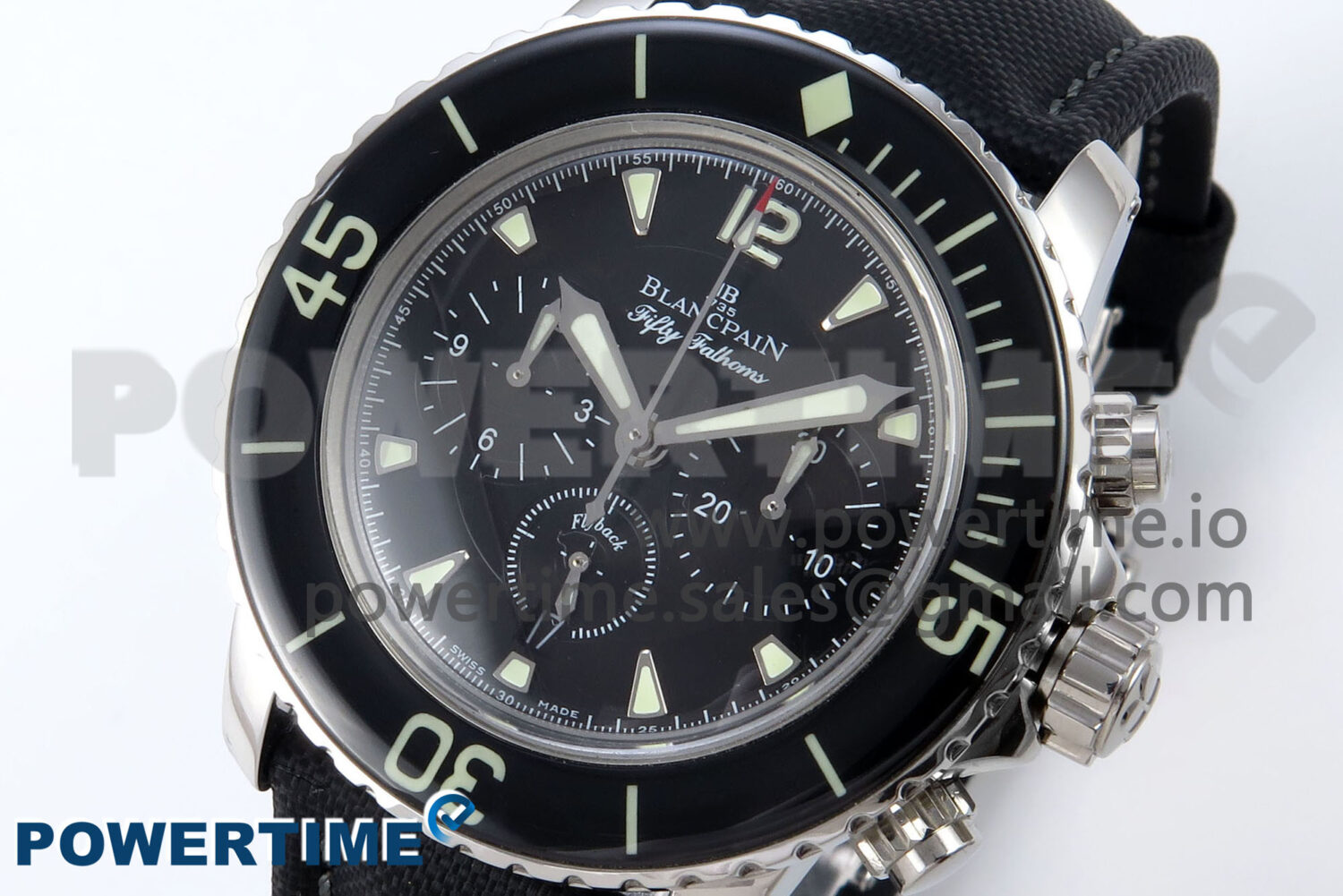 Fifty Fathoms Chrono SS OMF 1:1 Best Edition Black Dial on Black Sail-canvas Strap A7750 - Image 3