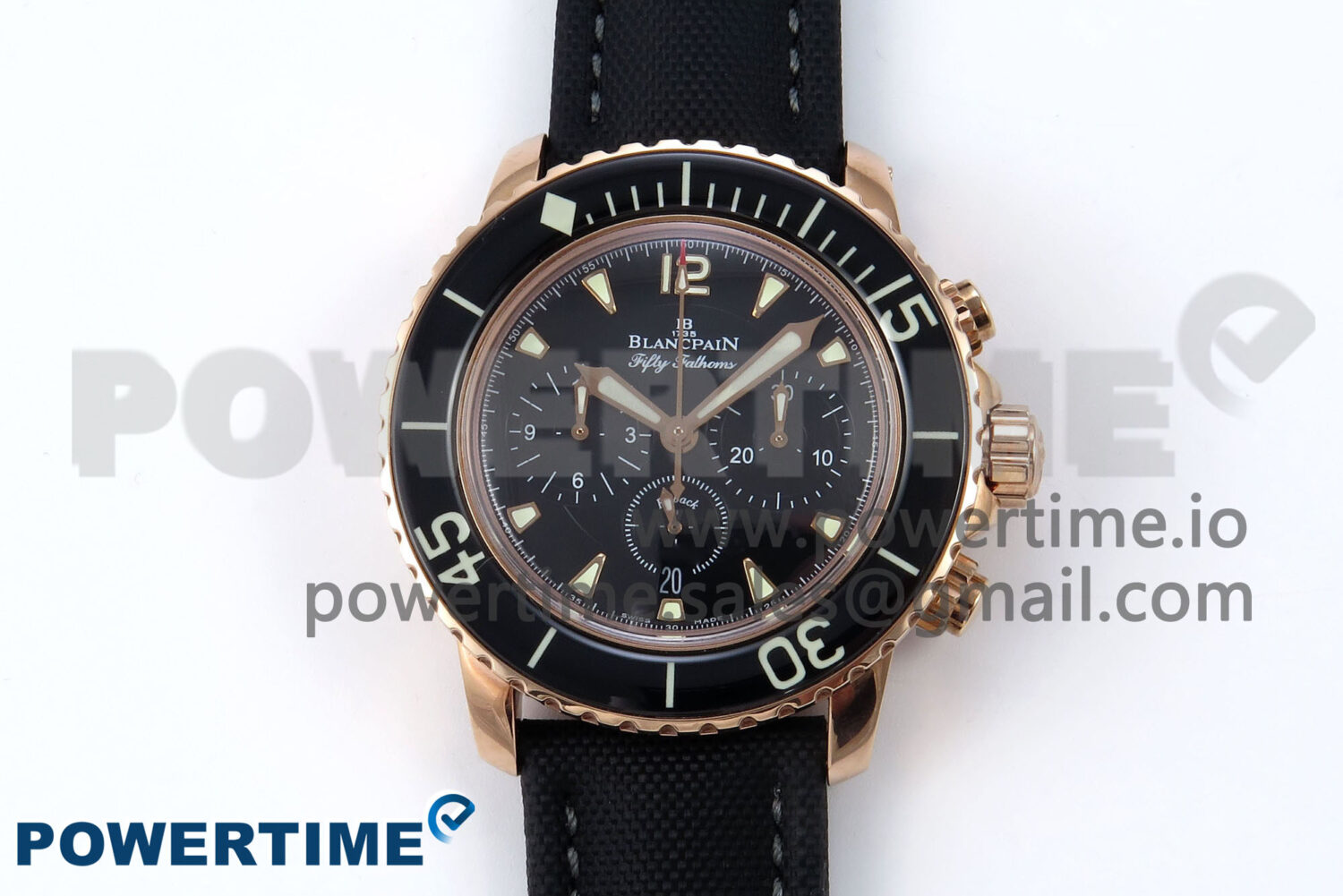 Fifty Fathoms Chrono RG OMF 1:1 Best Edition Black Dial on Black Sail-canvas Strap A7750 - Image 1