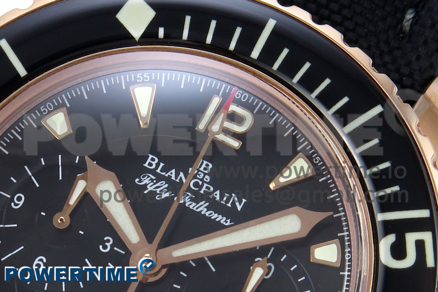 Fifty Fathoms Chrono RG OMF 1:1 Best Edition Black Dial on Black Sail-canvas Strap A7750 - Image 4