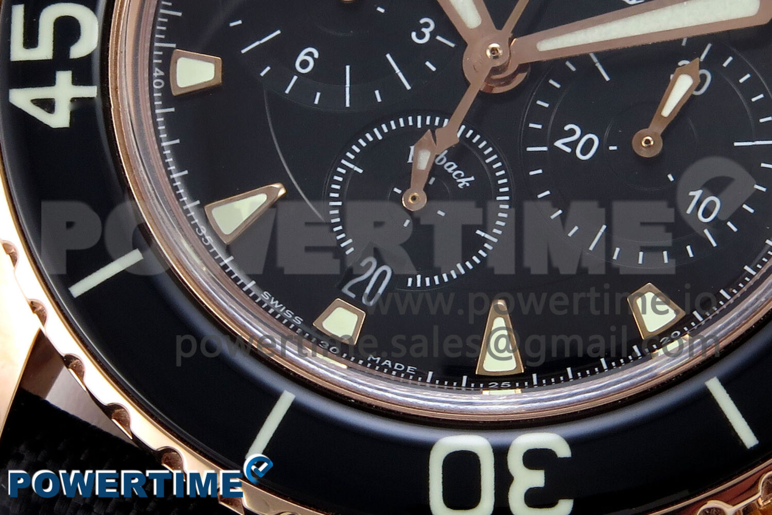 Fifty Fathoms Chrono RG OMF 1:1 Best Edition Black Dial on Black Sail-canvas Strap A7750 - Image 5