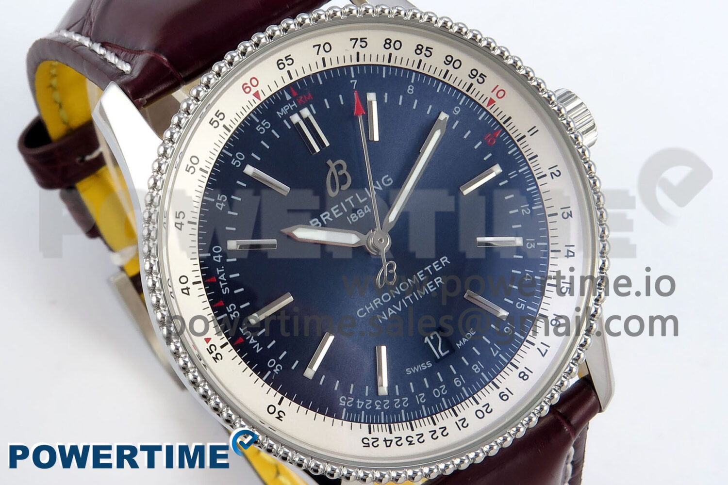 Navitimer 1 SS 41mm TF 1:1 Best Edition White Bezel Blue Dial on Brown Leather Strap A2824 - Image 2